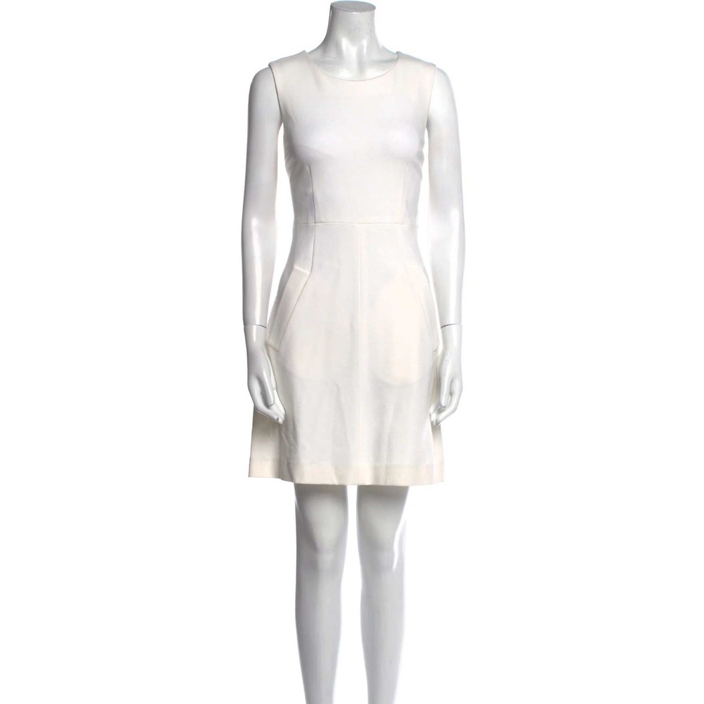 Diane von Furstenberg White Sleeveless A-Line Dress Scoop Neck Zip Back Womens